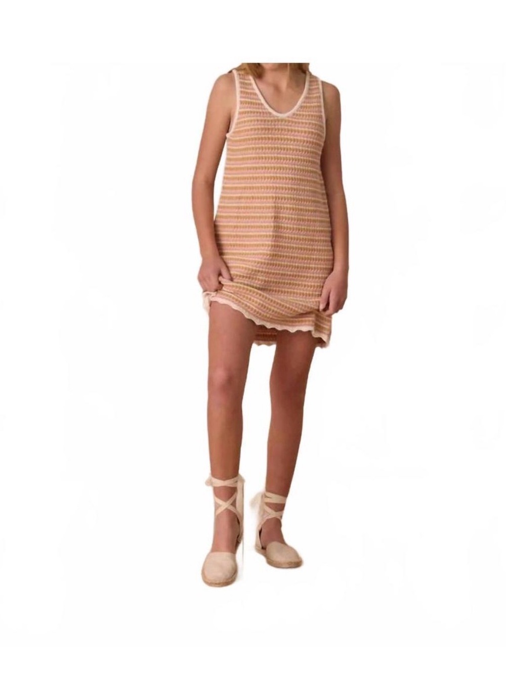 Rylee + Cru Pink, Cream and Yellow Striped Knit Mini Dress BNWT Medium